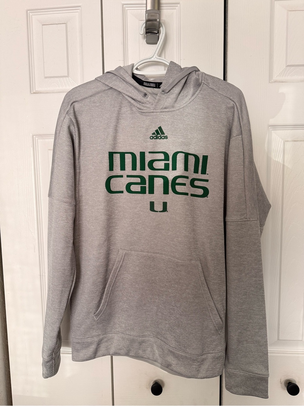 adidas Gray Miami Canes Crewneck Hoodie with Green Logo